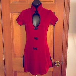 Red velvet midi dress